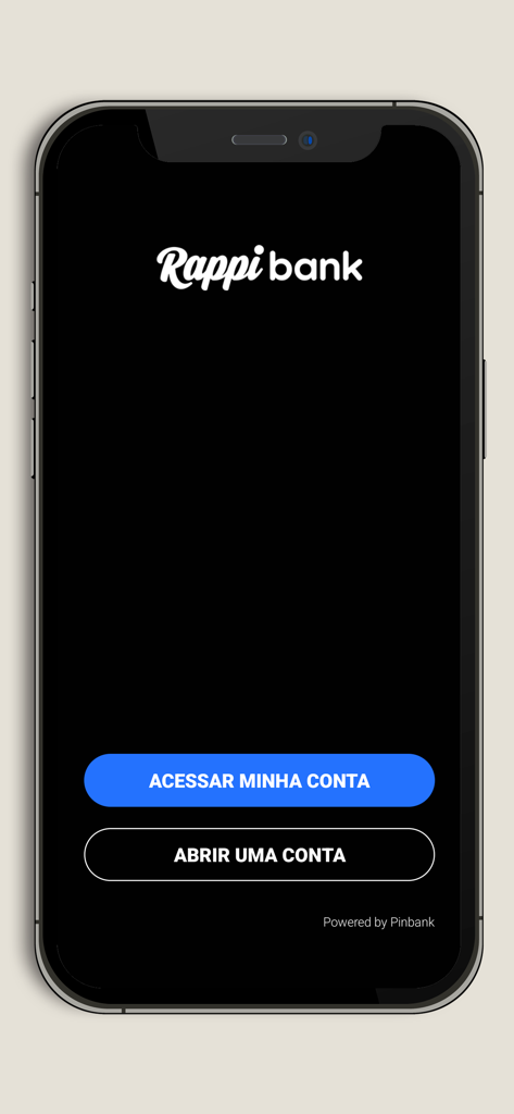 Rappibank PJ - Pantalla de inicio de sesión de la aplicación Rappibank PJ con opciones para acceder o abrir una cuenta de empresa