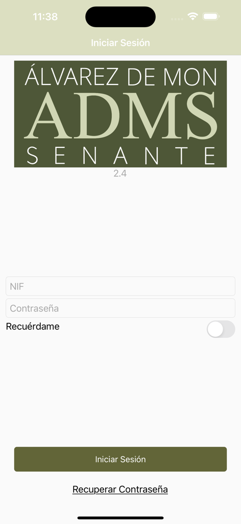 ADMS - Schermata di accesso dell'app di gestione documenti ADMS