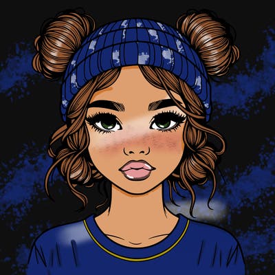 realistic girl with buns in her hair with a beanie on