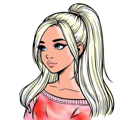 realistic girl with a high ponytail