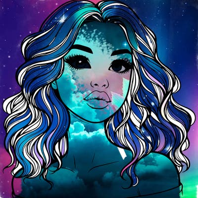 realistic girl with wavy hair and lips