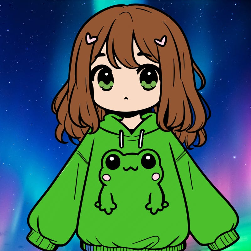 girl wearing frogging sweatshirt