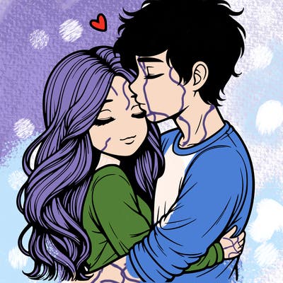 a realistic couple boy and girl hugging and kissing