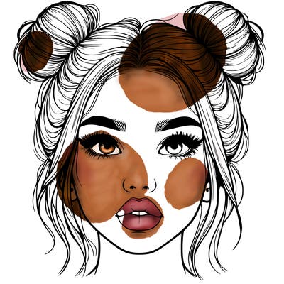 realistic girl with two buns on her hair and lips