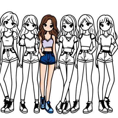 a group of girls wearing crop tops and shorts