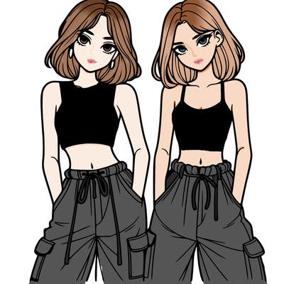 two girls with crop top with baggy pants