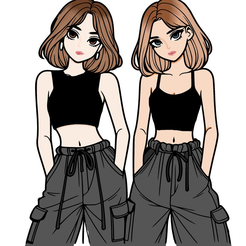 two girls with crop top with baggy pants