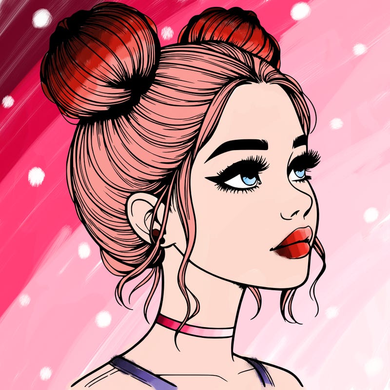 realistic girl with buns on the top of her head