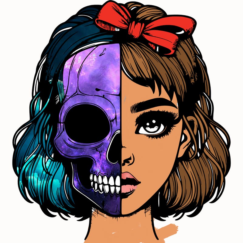 realistic girl with half skull mask