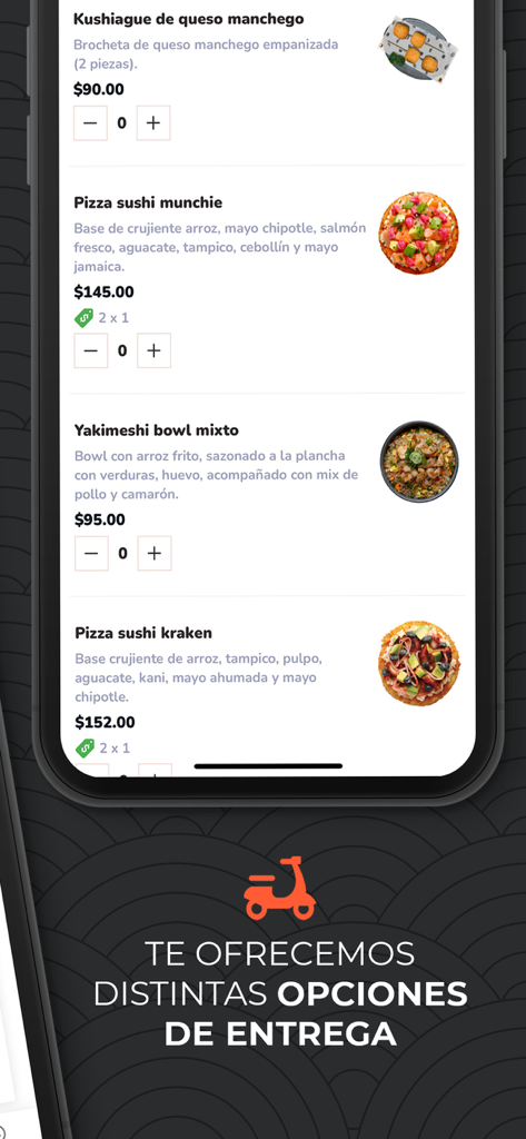 Izakaya Sushi - Izakaya Sushi app screen showing menu items like pizza sushi and delivery options