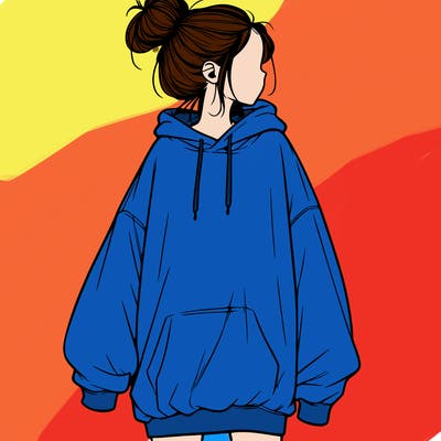 realistic girl with a oversized sweatshirt on and a bun