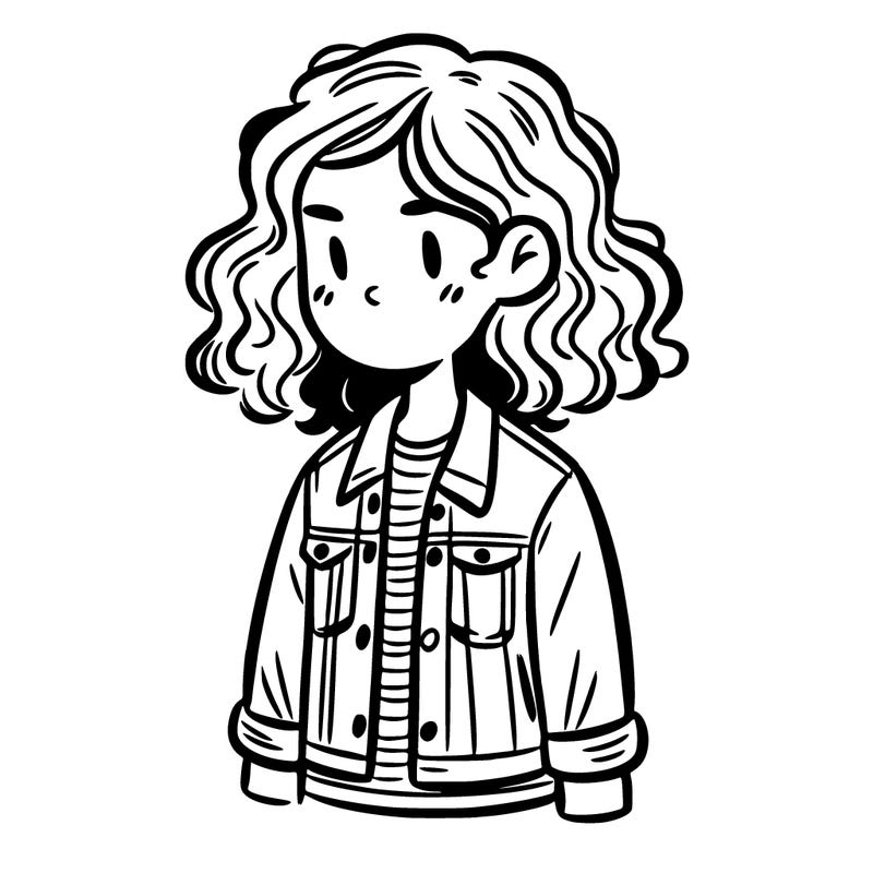 girl with jean jacket and curly hair