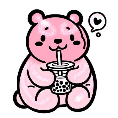 bear drinking boba tea