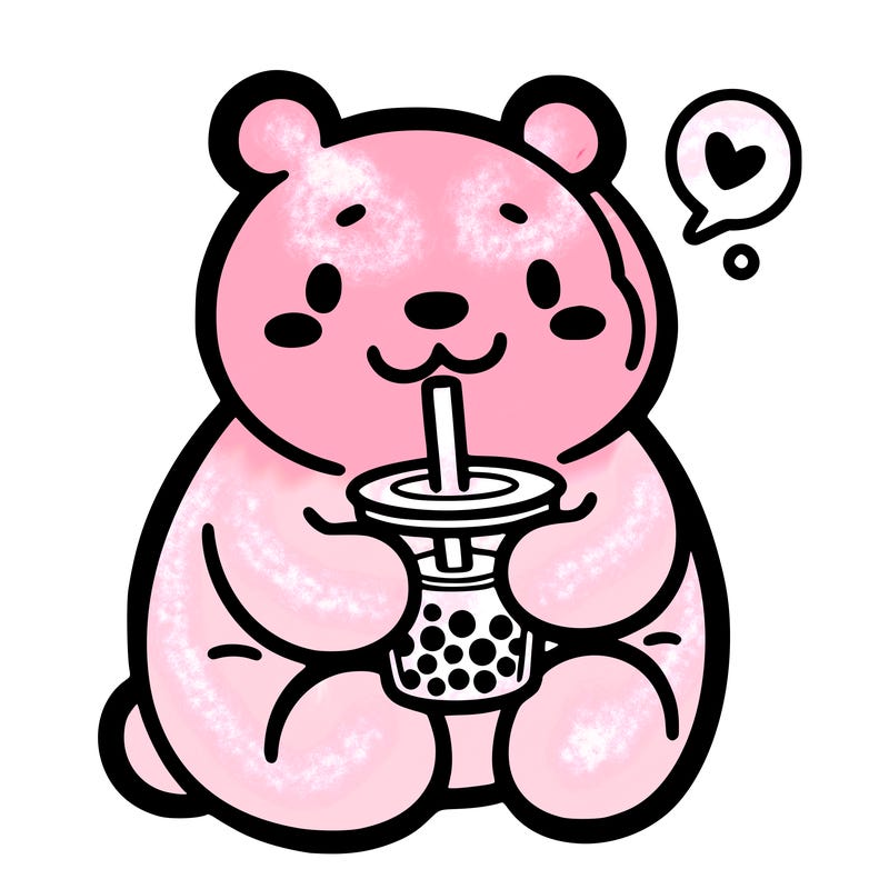 bear drinking boba tea