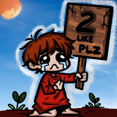 small poor toddler crying with sign that says 2 like plz