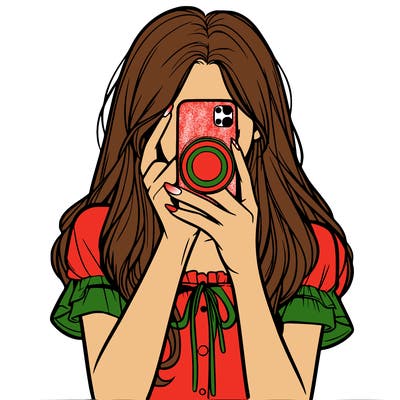 a realistic girl holding her phone taking pictures