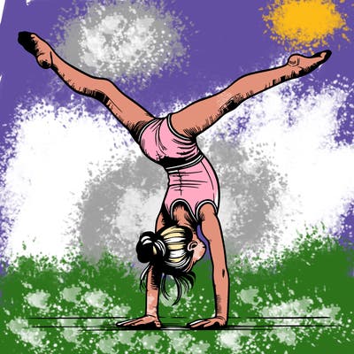 realistic gymnastic hand stand girl in four splits