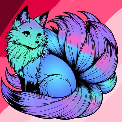 realistic detailed 9 tailed anime fox