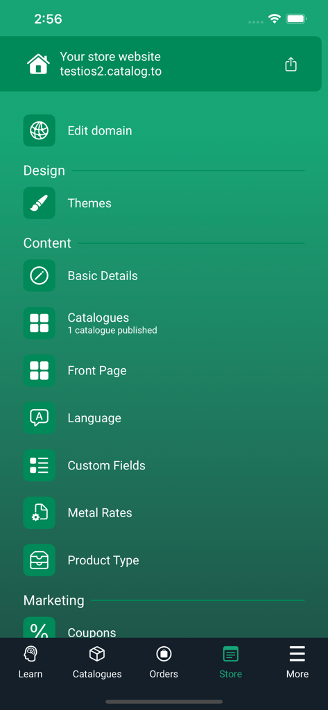 QuickSell Digital Cataloguing - QuickSell app dashboard showing store customization options like themes and catalog settings