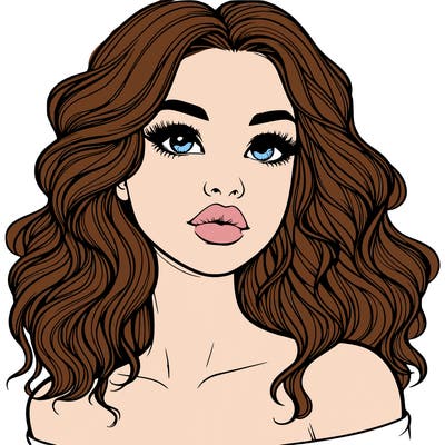 realistic girl with wavy hair and lips