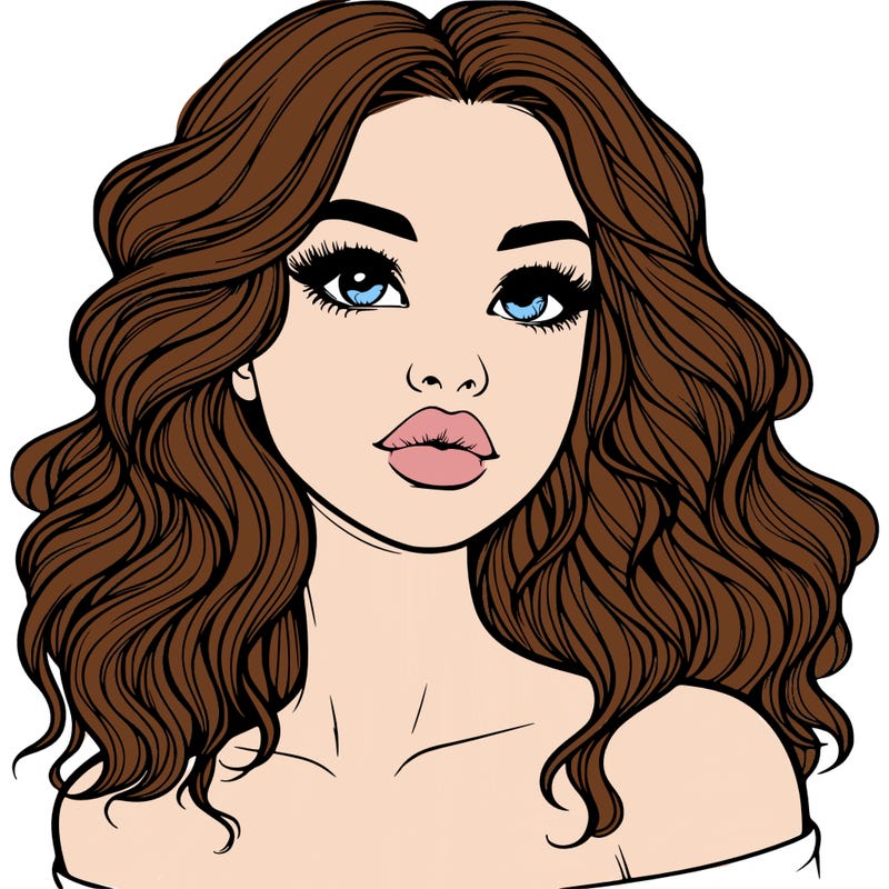 realistic girl with wavy hair and lips
