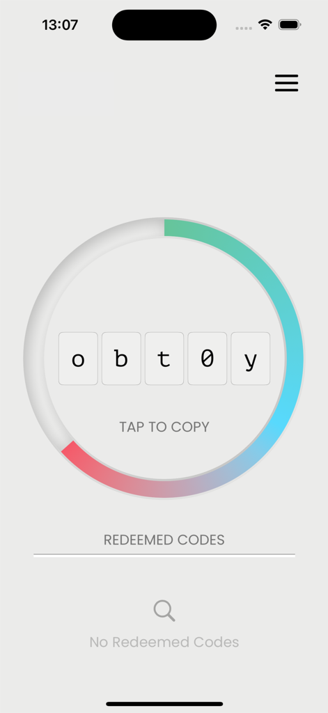 Interface of the Unlock-r app showing a five-character security code and a circular progress timer