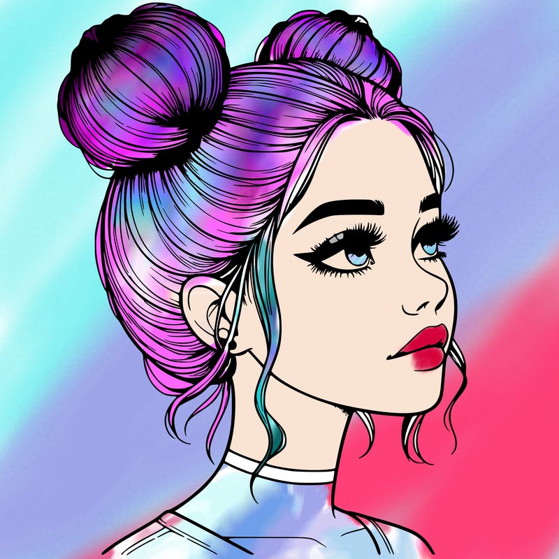 realistic girl with buns on the top of her head