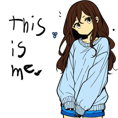 manga teen girl  in a sweater and baggy pants