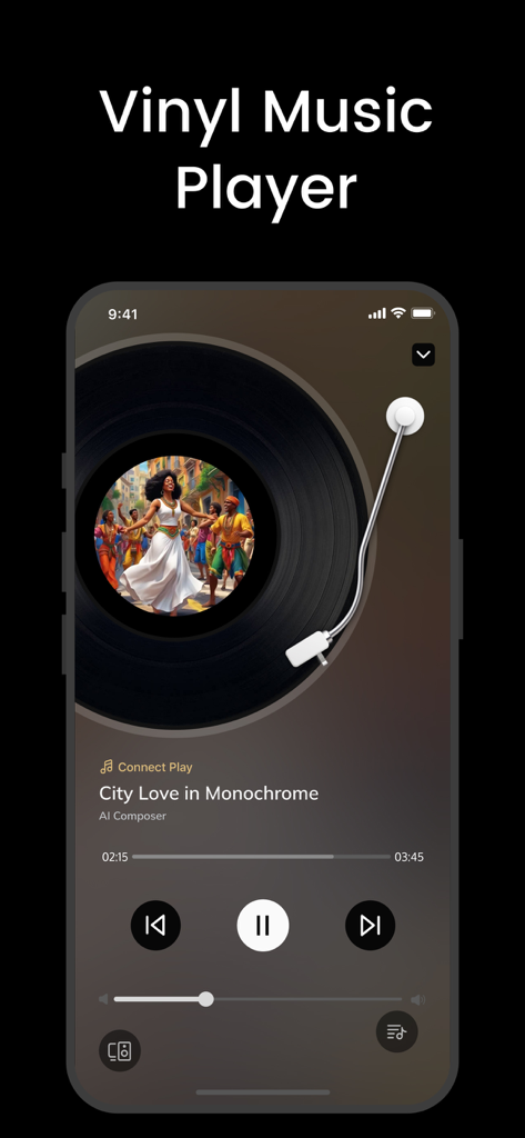 Retro vinyl music player interface on a mobile smartphone
