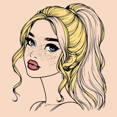 realistic girl with a ponytail on her hair and lips