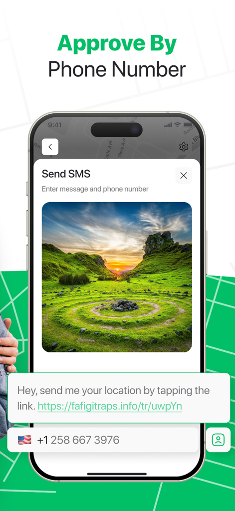 Geo Tracker GPS Phone Location - Pantalla de la aplicación Geo Tracker mostrando una solicitud de ubicación a través de un mensaje SMS