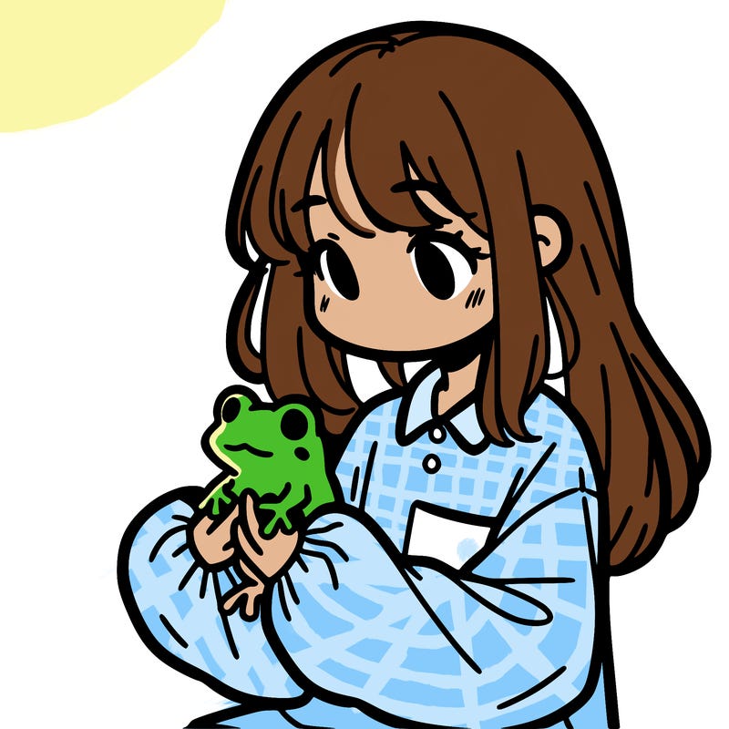 girl with long hair and a oversized shirt. and she is holding a frog