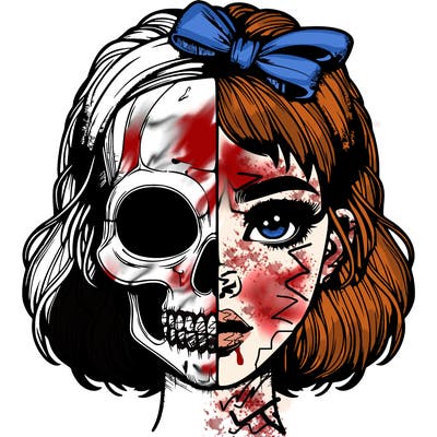 realistic girl with half skull mask