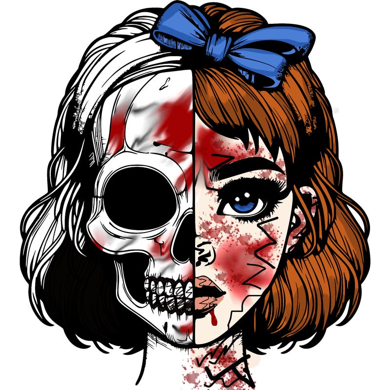 realistic girl with half skull mask