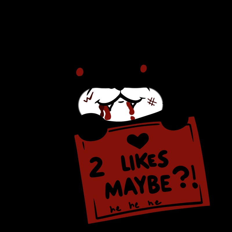 a puppy holding a sign that says 2 likes maybe?