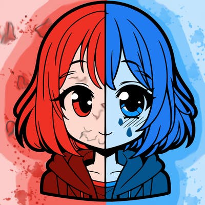 animated girl half anime