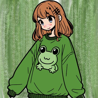 girl wearing frogging sweatshirt
