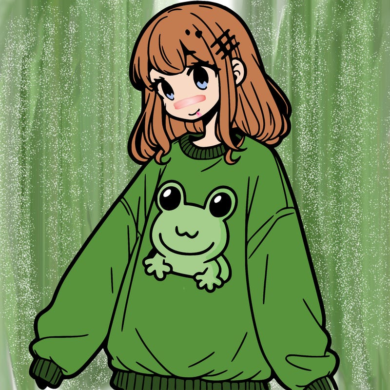 girl wearing frogging sweatshirt