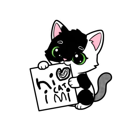 a small cat with a blank sheet of paper in its hand. the cat is sooooooo cute!
