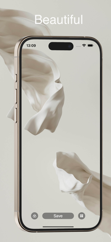 Wallpapers Full HD for iPhone - Um belo wallpaper abstrato minimalista exibido em uma tela de iPhone com um botão de salvar