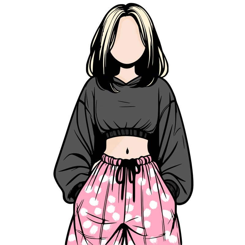 realistic girl faceless with baggy pants and a crop top