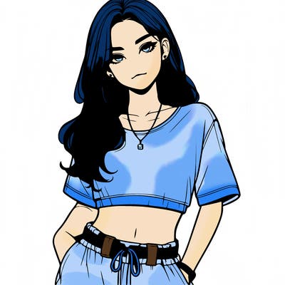 realistic girl witha crop top and baggy pants