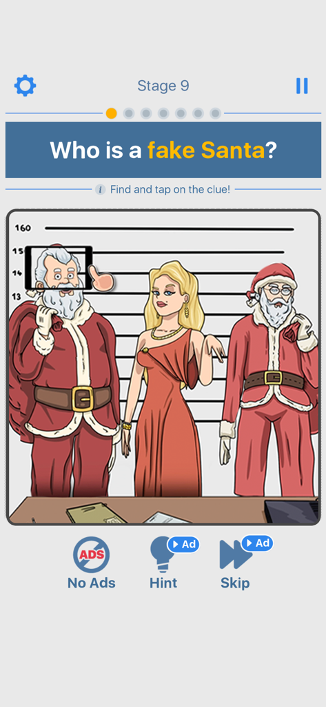 Riddle Master - A brain teaser puzzle from Riddle Master game asking to find the fake Santa in a character lineup