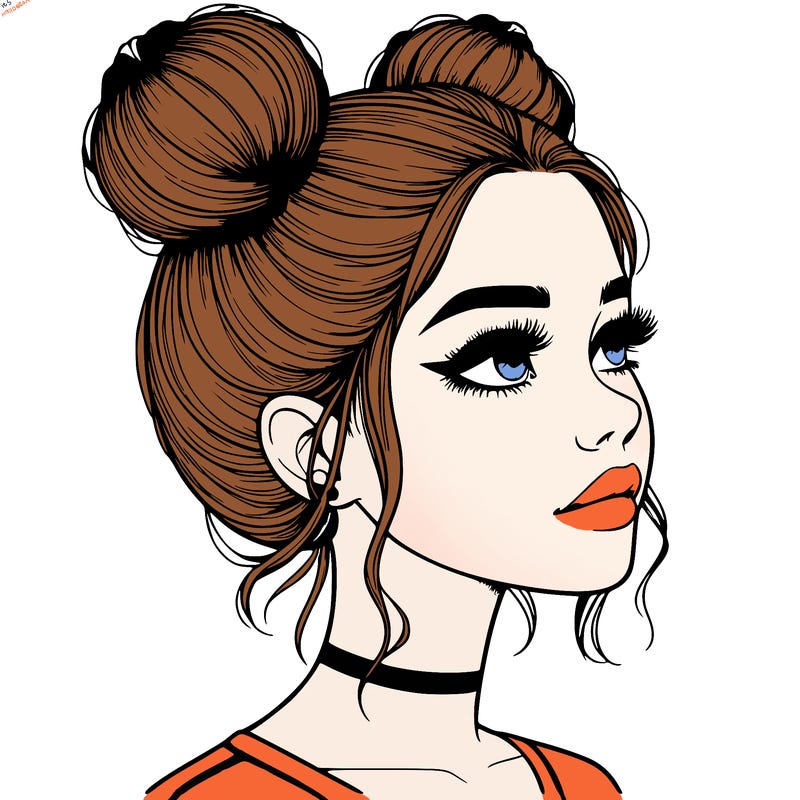 realistic girl with buns on the top of her head