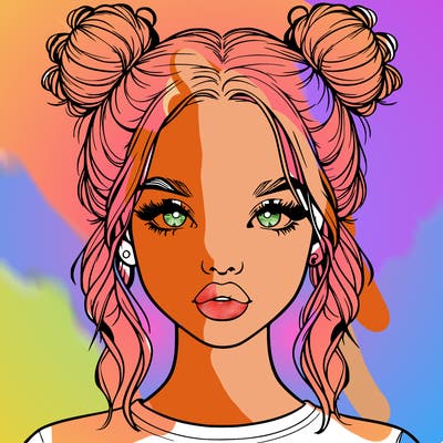 realistic girl with two buns in hair and lips
