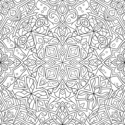 Explore a mesmerizing world of symmetrical shapes and dynamic lines with this intricate abstract geometric patterns coloring page. Perfect for those who love detailed designs and a mindful coloring experience.