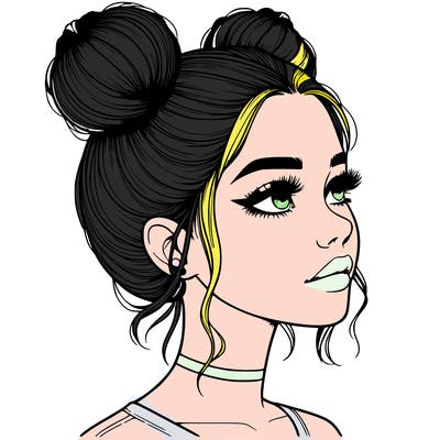 realistic girl with buns on the top of her head