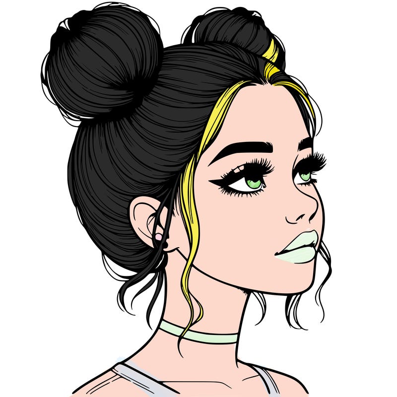 realistic girl with buns on the top of her head