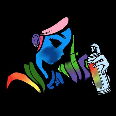 a realistic girl spray painting