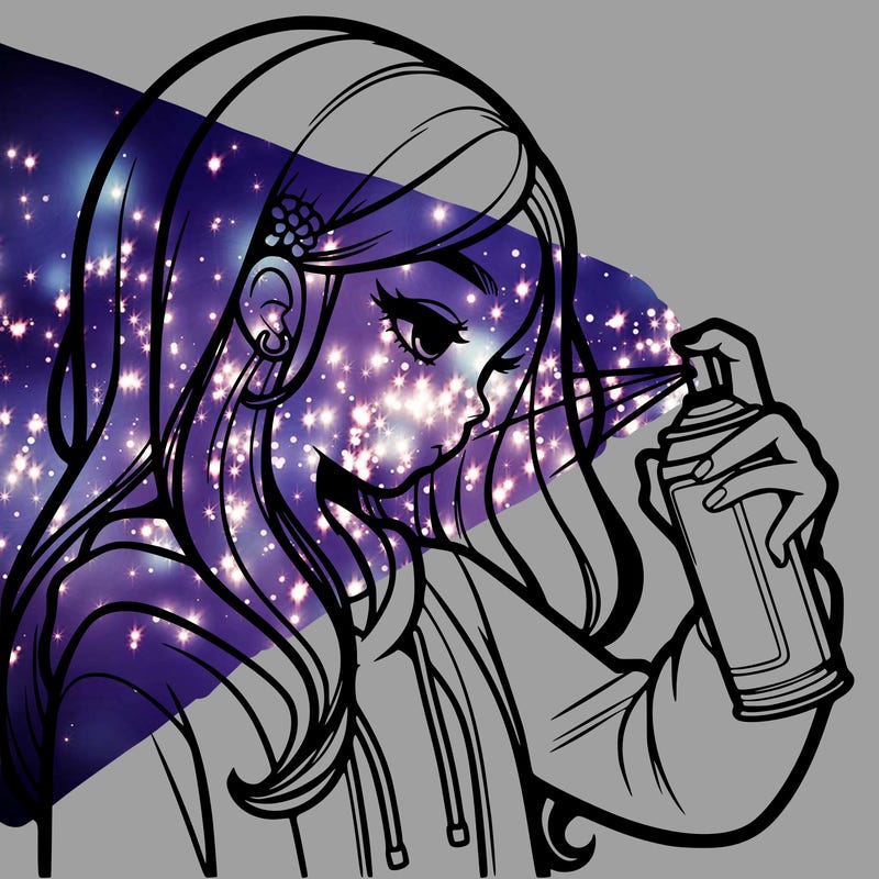 a realistic girl spray painting